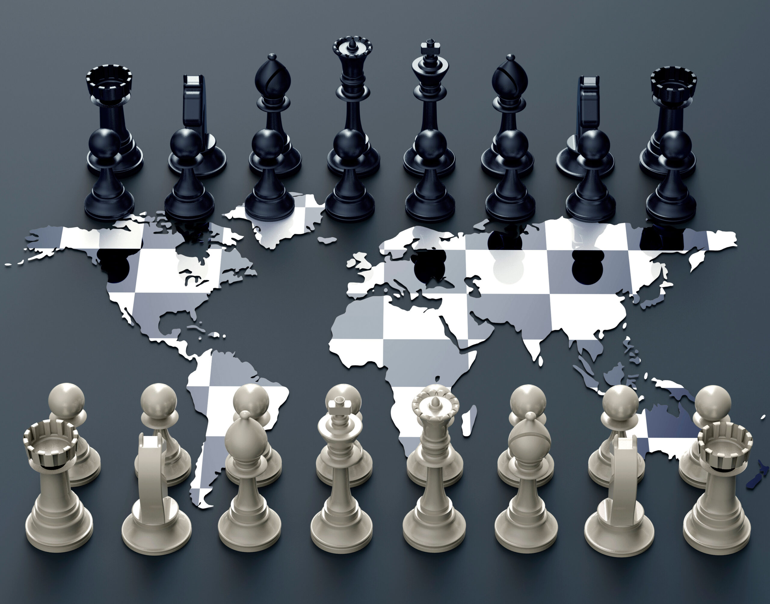 World map shaped chessboard, symbolizing clear thinking and clarity in a complex world
